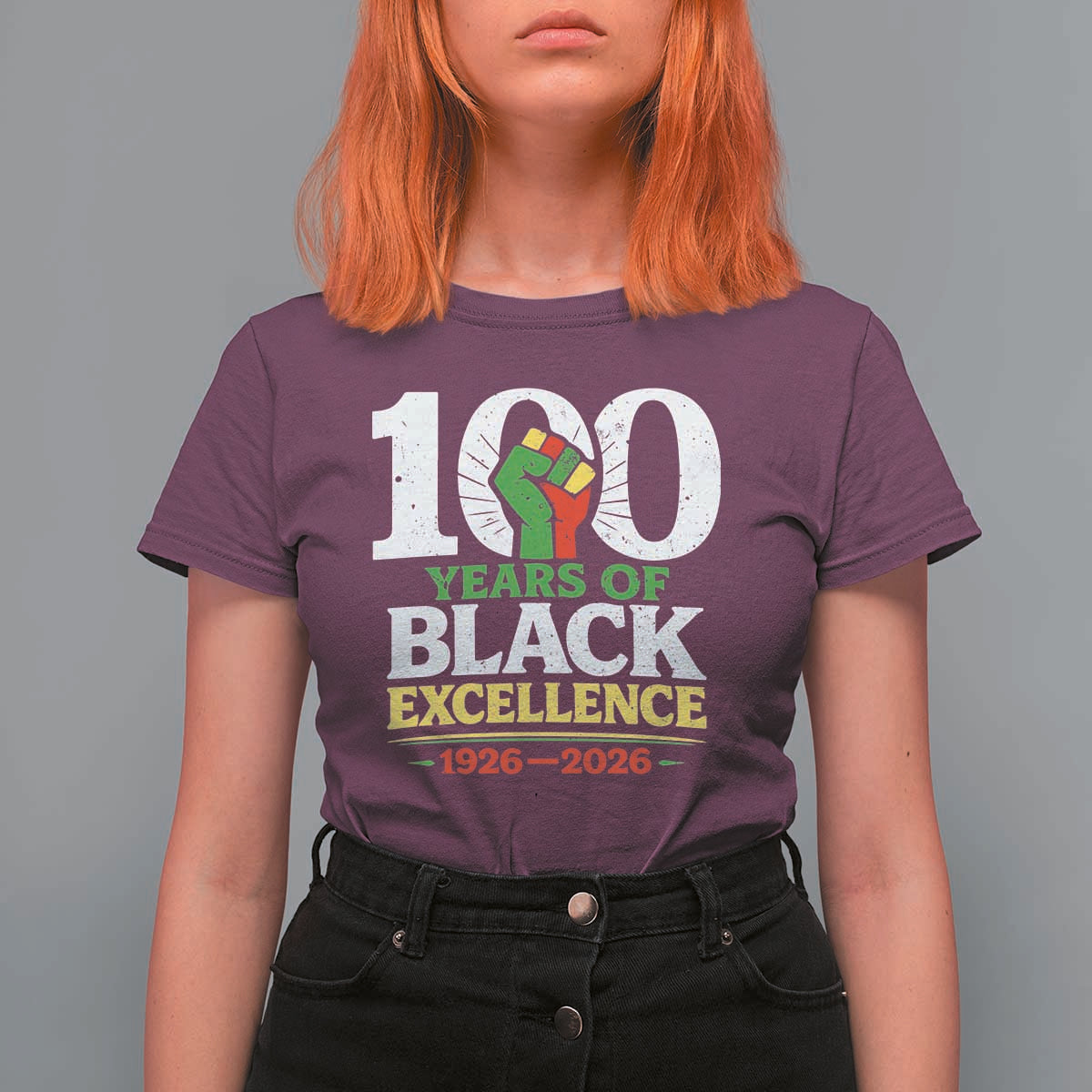 100 Years of Black Excellence 1926 2026 T Shirt For Women Pan-African Raised Fist Pride Honoring Black History Legacy