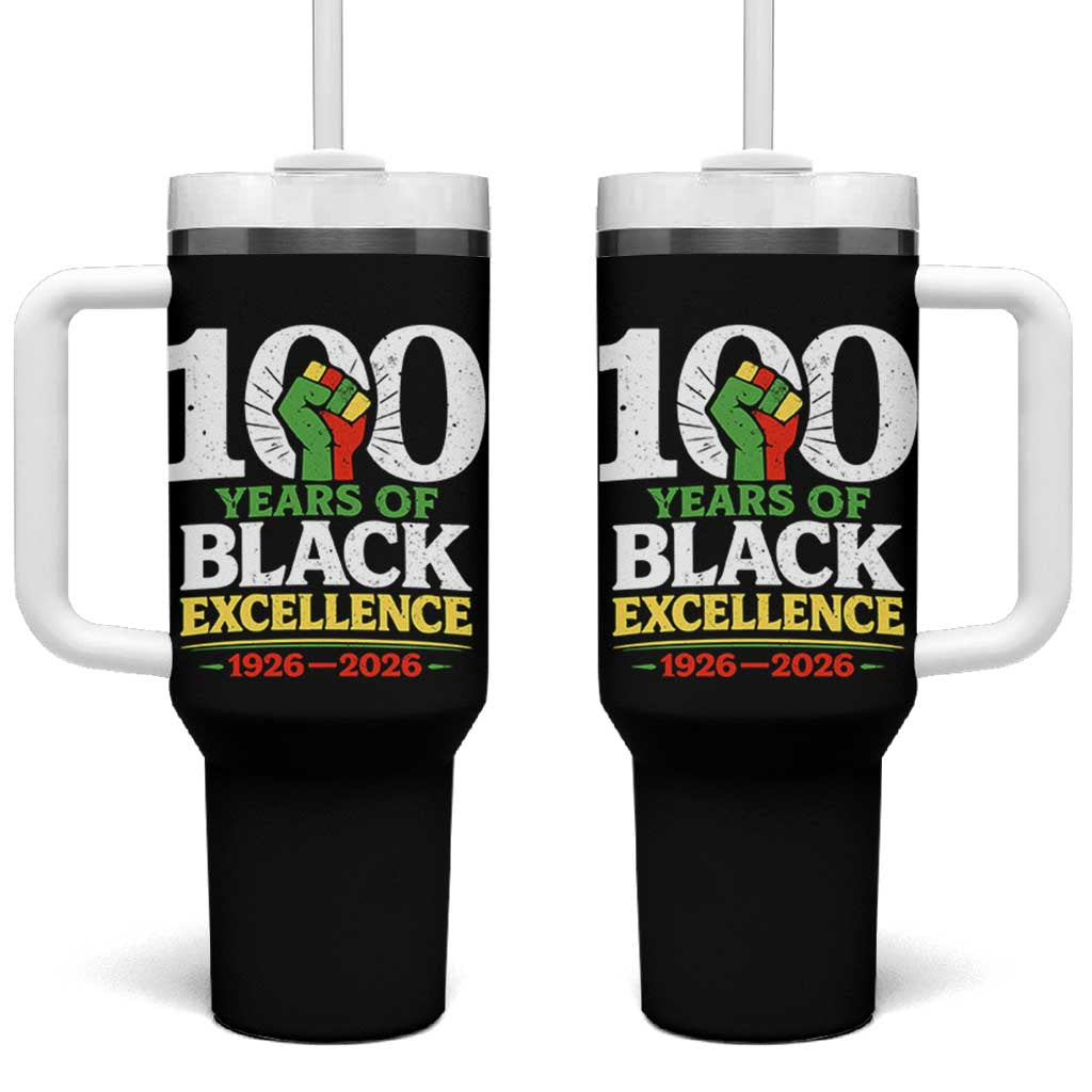 100 Years of Black Excellence 1926 2026 Tumbler With Handle Pan-African Raised Fist Pride Honoring Black History Legacy