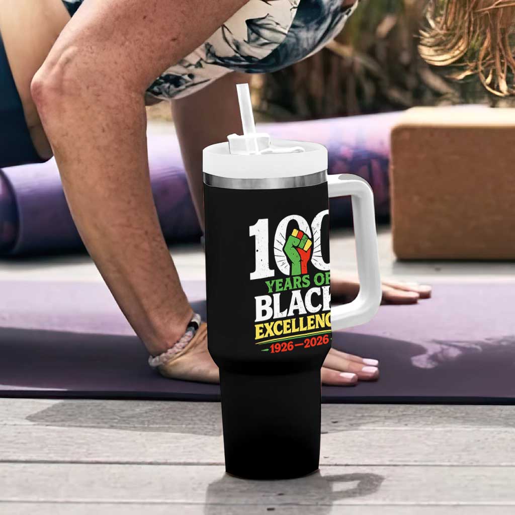 100 Years of Black Excellence 1926 2026 Tumbler With Handle Pan-African Raised Fist Pride Honoring Black History Legacy