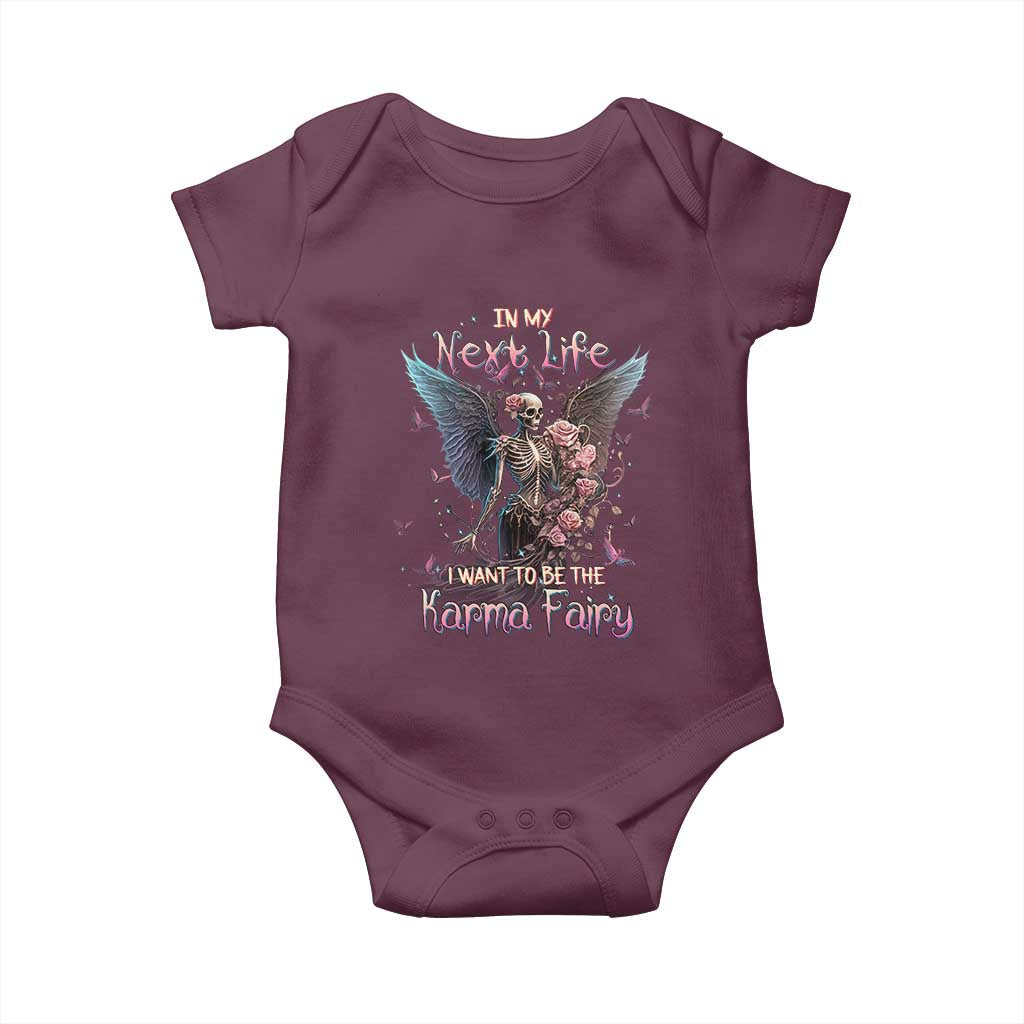 Gothic Skeleton Roses Baby Onesie In My Next Life I Want To Be The Karma Fairy Pink