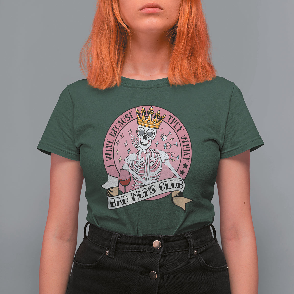 Skull Mom T Shirt For Women I Wine Because They Whine Mother's Day Gifts - Wonder Print Shop