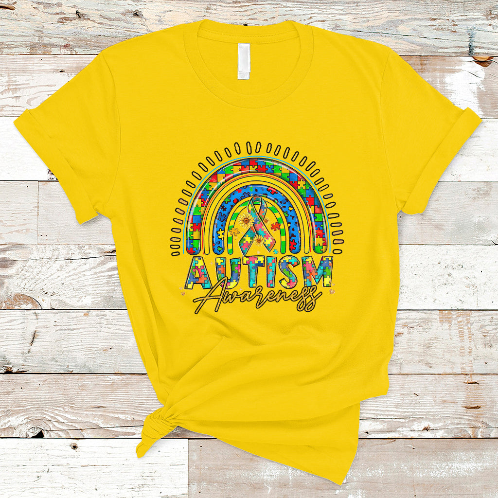 Be Kind Autism Awareness Sunflower Rainbow Support Autistic Autism T Shirt - Wonder Print Shop