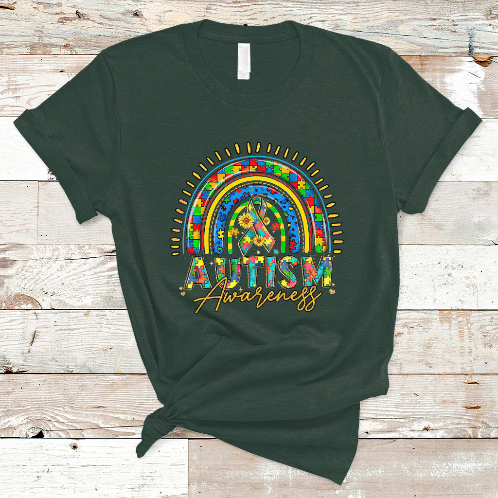 Be Kind Autism Awareness Sunflower Rainbow Support Autistic Autism T Shirt - Wonder Print Shop