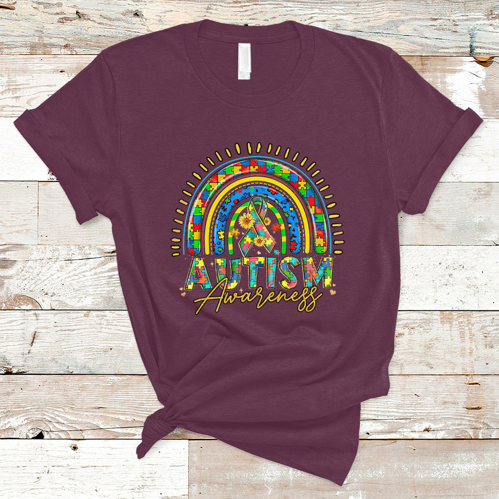 Be Kind Autism Awareness Sunflower Rainbow Support Autistic Autism T Shirt - Wonder Print Shop