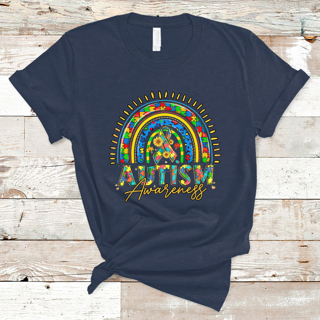 Be Kind Autism Awareness Sunflower Rainbow Support Autistic Autism T Shirt - Wonder Print Shop