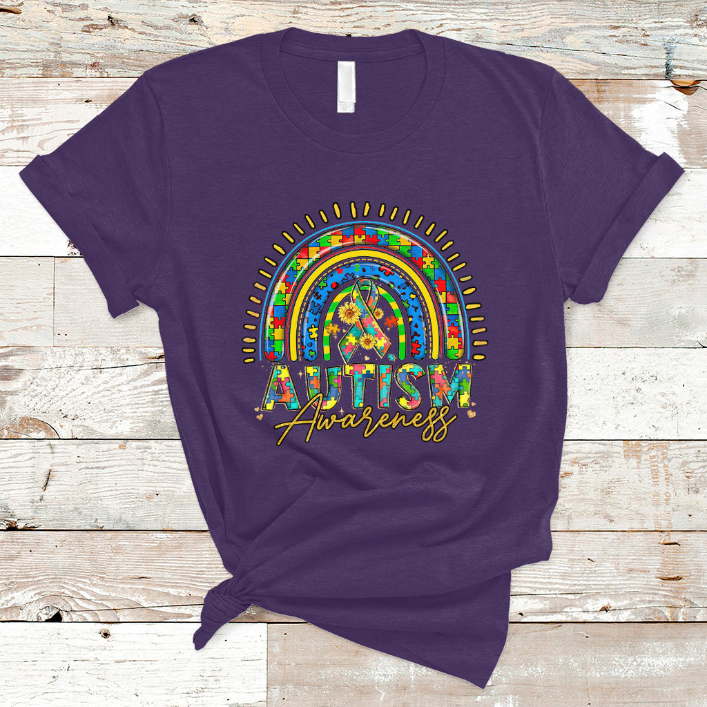 Be Kind Autism Awareness Sunflower Rainbow Support Autistic Autism T Shirt - Wonder Print Shop