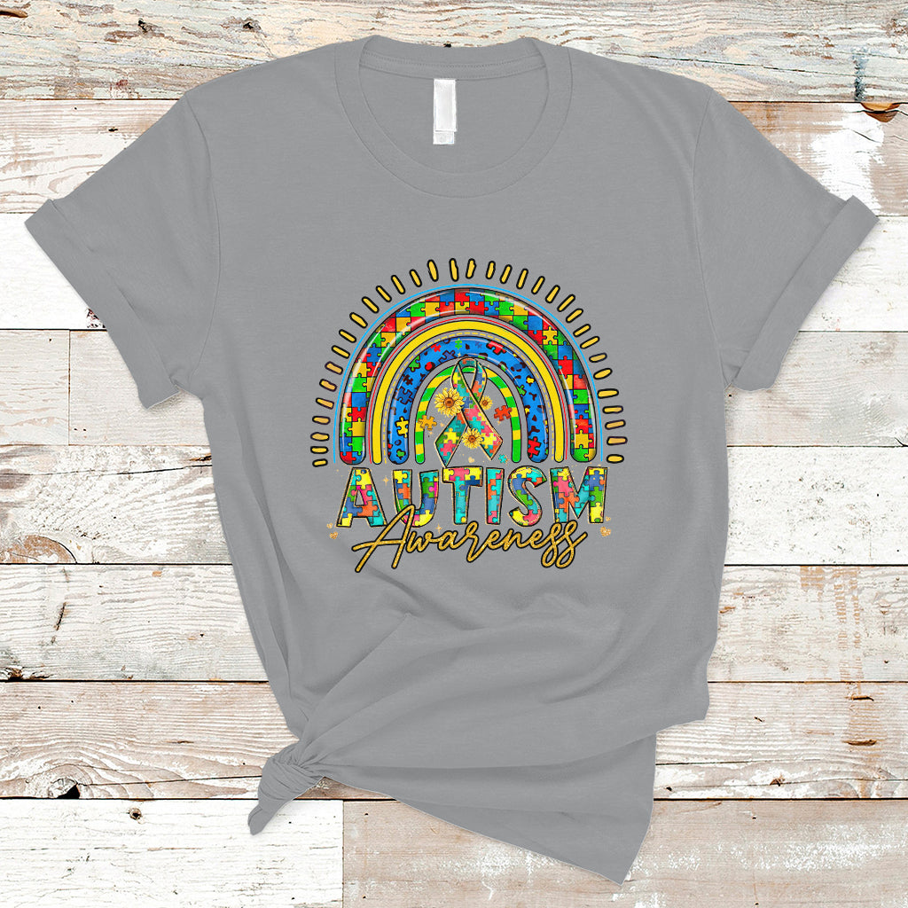 Be Kind Autism Awareness Sunflower Rainbow Support Autistic Autism T Shirt - Wonder Print Shop