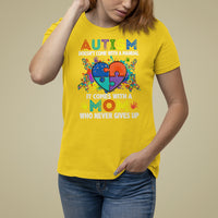 Autism Mom Who Never Gives Up Puzzle Piece Heart Support Autistic Autism Awareness Month T Shirt For Women - Wonder Print Shop