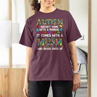 Autism Mom Who Never Gives Up Messy Bun Support Autistic Autism Awareness Month T Shirt For Women - Wonder Print Shop
