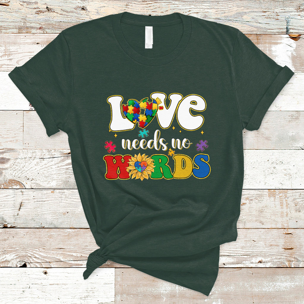 Love Needs No Words Autism Awareness Support Autistic Puzzle Pieces T Shirt - Wonder Print Shop