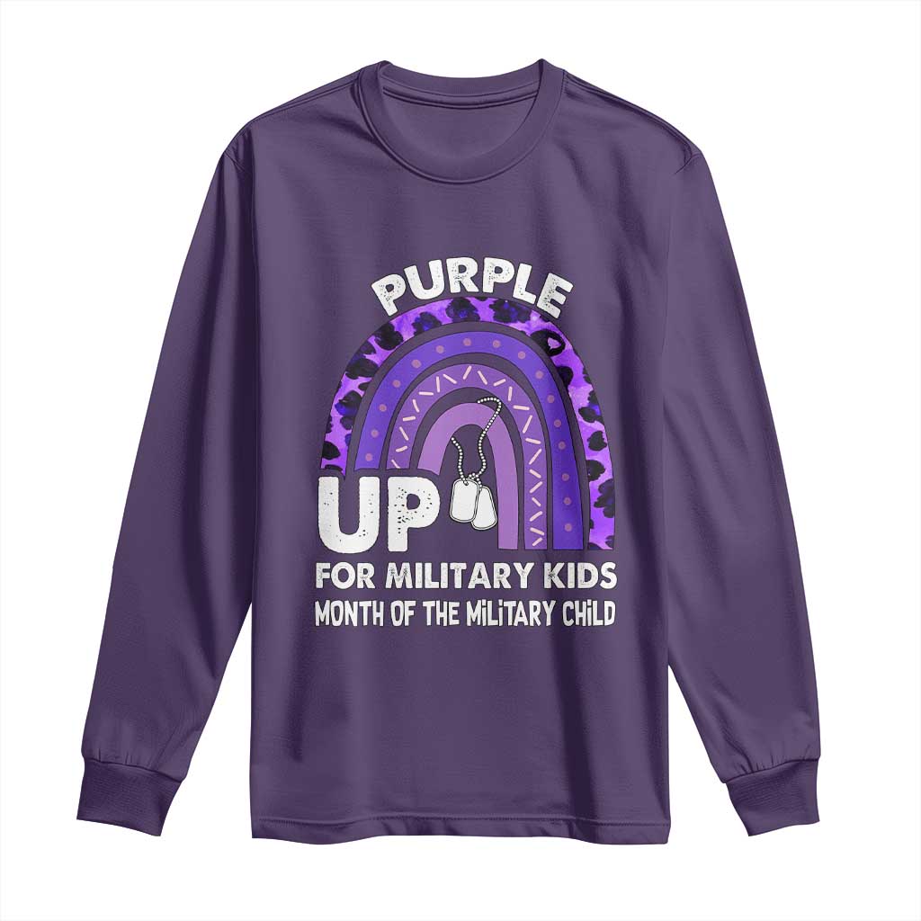 Purple Up For Military Kids Long Sleeve Shirt Military Child Month Dog Tags Purple Ribbon Rainbow