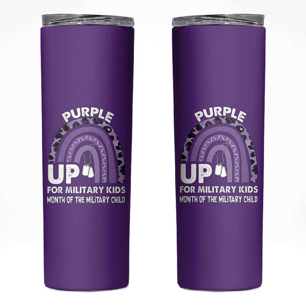 Purple Up For Military Kids Skinny Tumbler Military Child Month Dog Tags Purple Ribbon Rainbow