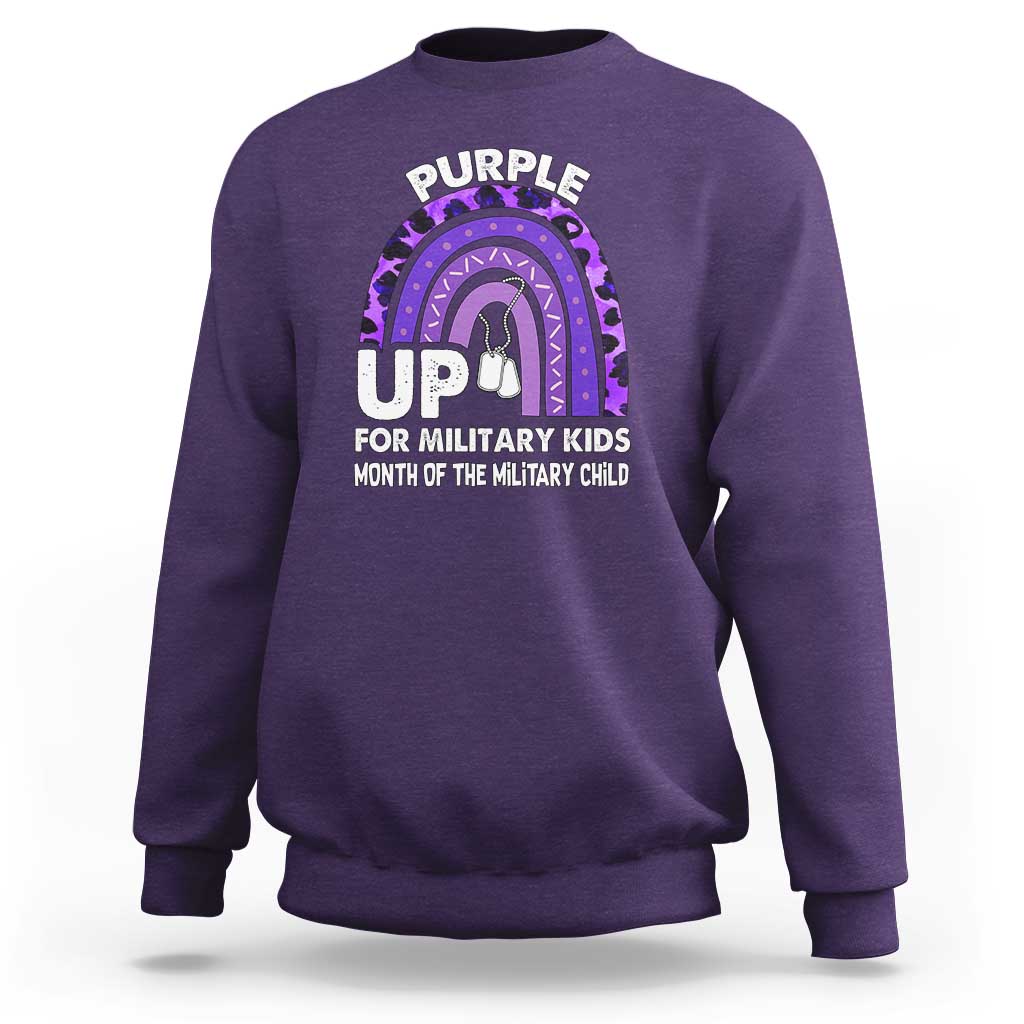 Purple Up For Military Kids Sweatshirt Military Child Month Dog Tags Purple Ribbon Rainbow