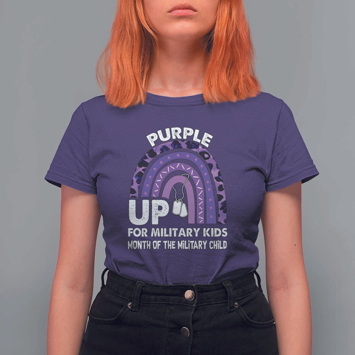 Purple Up For Military Kids T Shirt For Women Military Child Month Dog Tags Purple Ribbon Rainbow