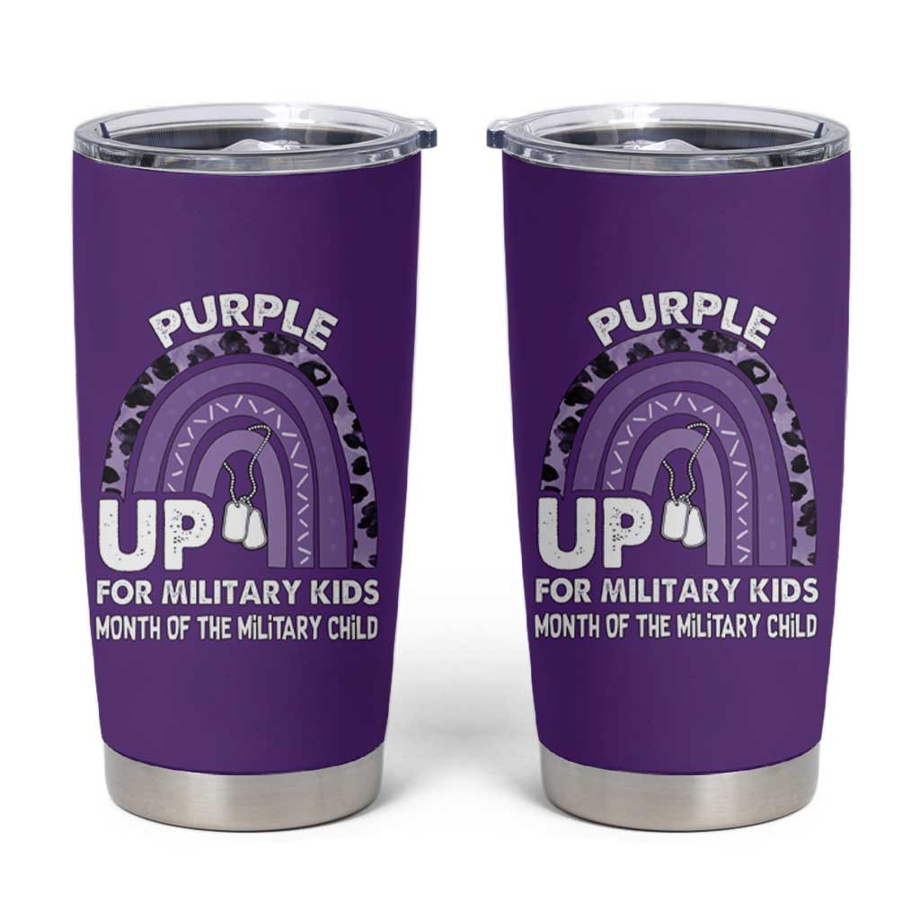 Purple Up For Military Kids Tumbler Cup Military Child Month Dog Tags Purple Ribbon Rainbow