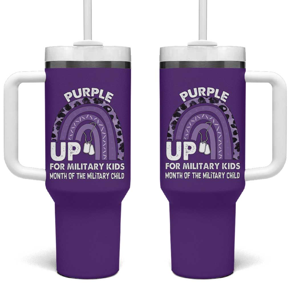 Purple Up For Military Kids Tumbler With Handle Military Child Month Dog Tags Purple Ribbon Rainbow