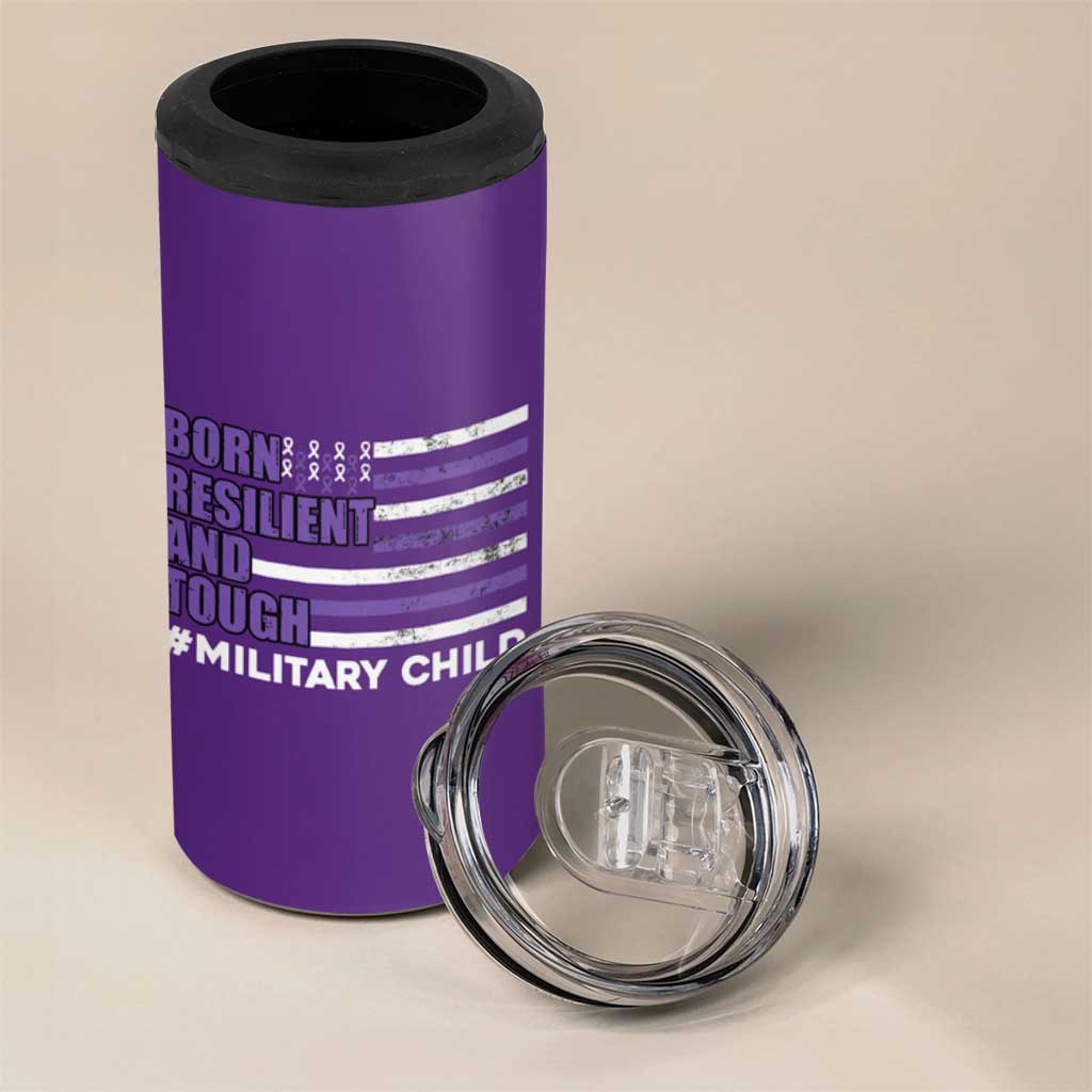 Military Child Born Resilient Tough 4 in 1 Can Cooler Tumbler Month Of The Military Kids Army Soldier American Flag