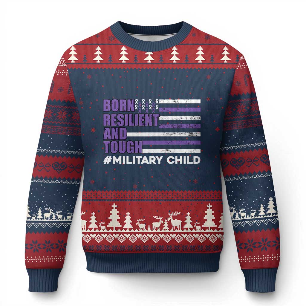 Military Child Born Resilient Tough Ugly Christmas Sweater Month Of The Military Kids Army Soldier American Flag - Wonder Print Shop