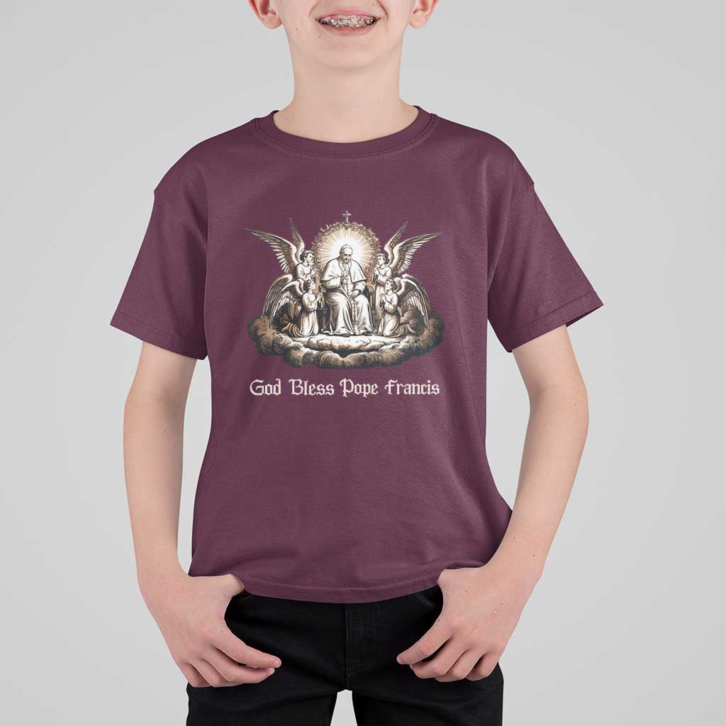 God Bless Pope Francis T Shirt For Kid Memorial Angel Catholic Faith & Unity
