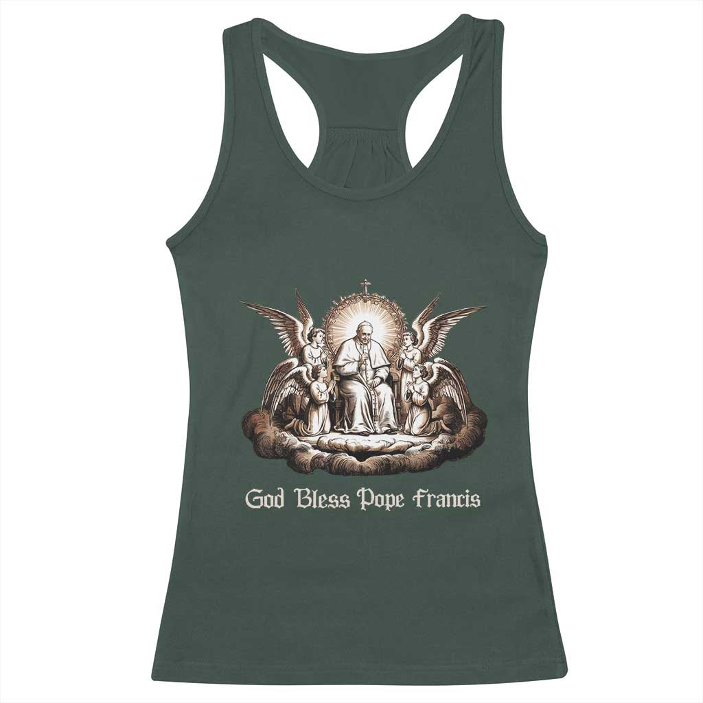 God Bless Pope Francis Racerback Tank Top Memorial Angel Catholic Faith & Unity