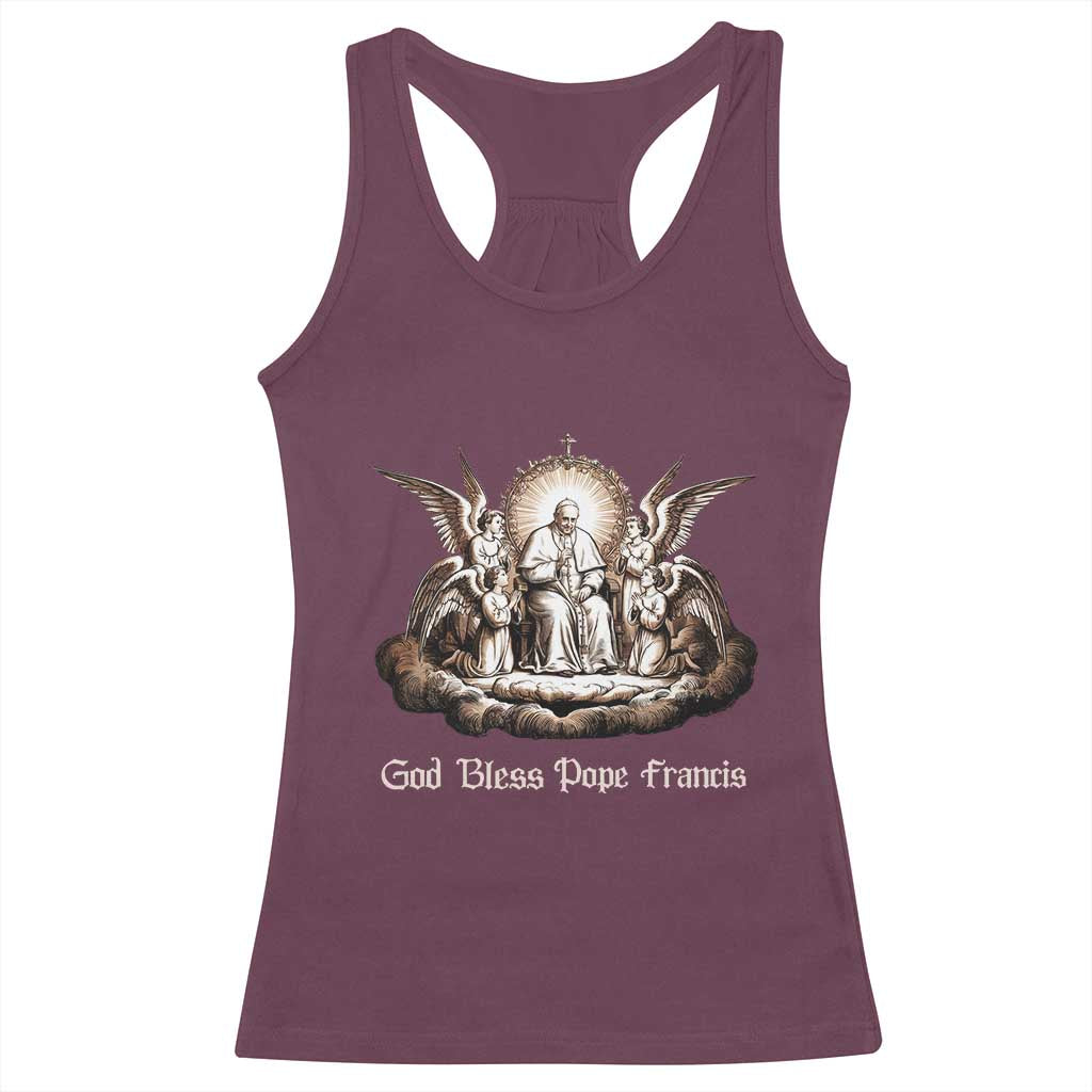 God Bless Pope Francis Racerback Tank Top Memorial Angel Catholic Faith & Unity