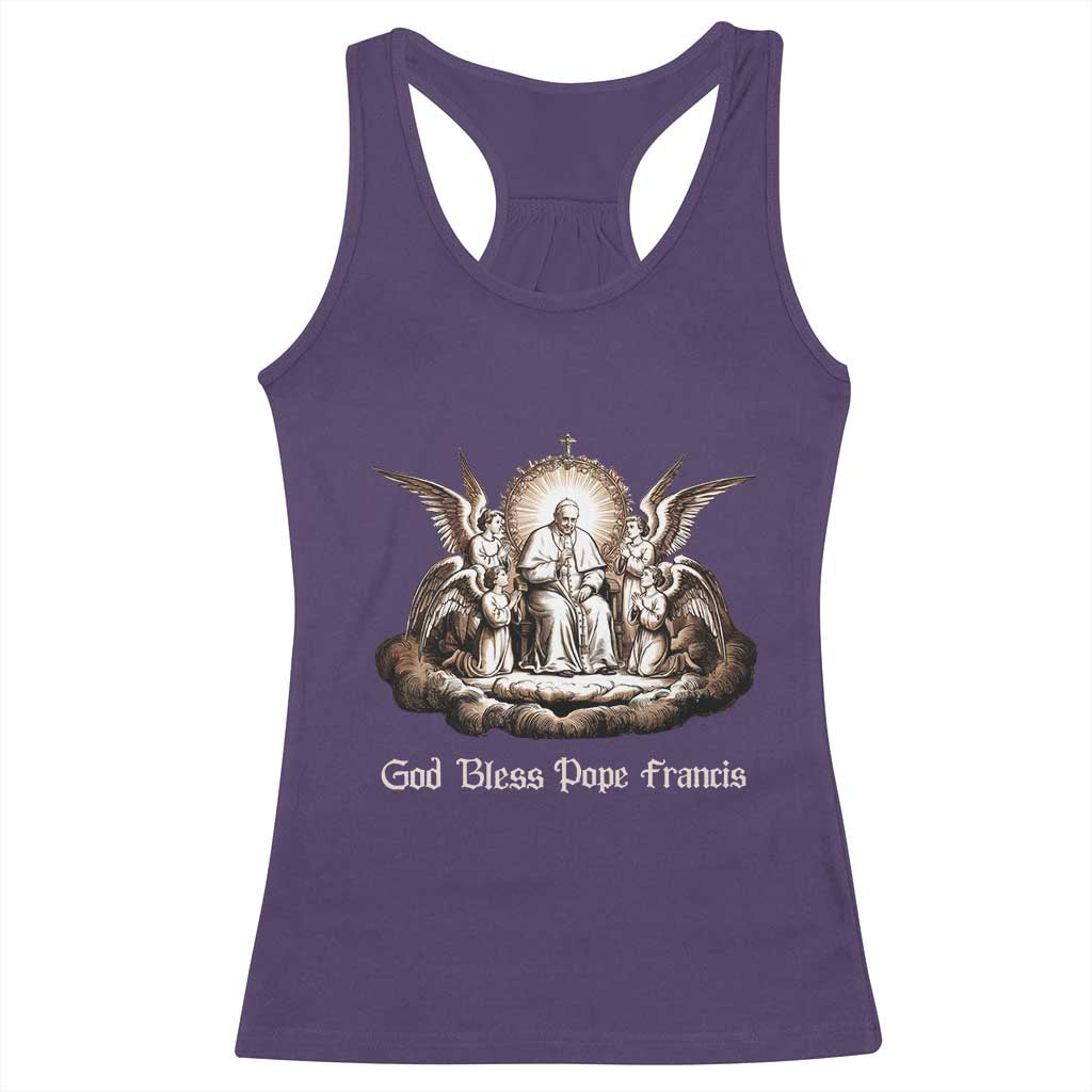 God Bless Pope Francis Racerback Tank Top Memorial Angel Catholic Faith & Unity