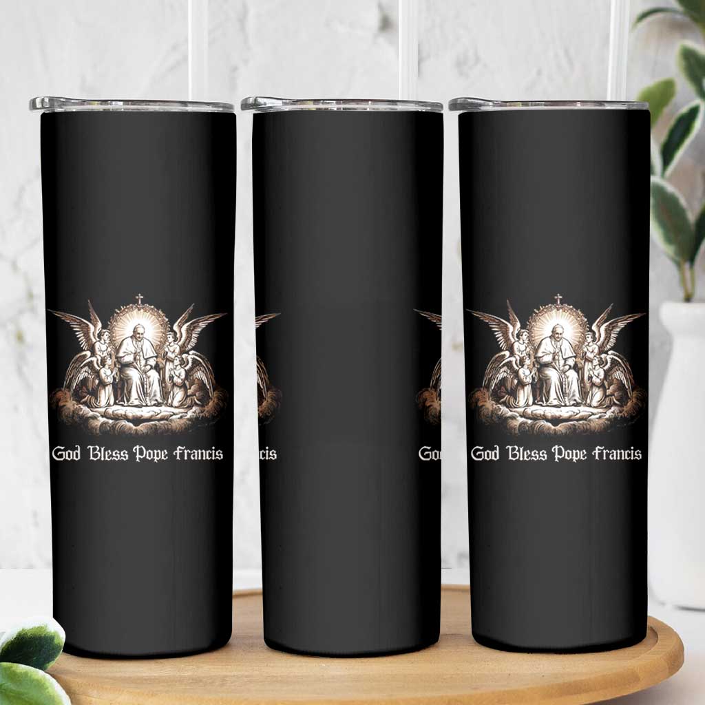 God Bless Pope Francis Skinny Tumbler Memorial Angel Catholic Faith & Unity