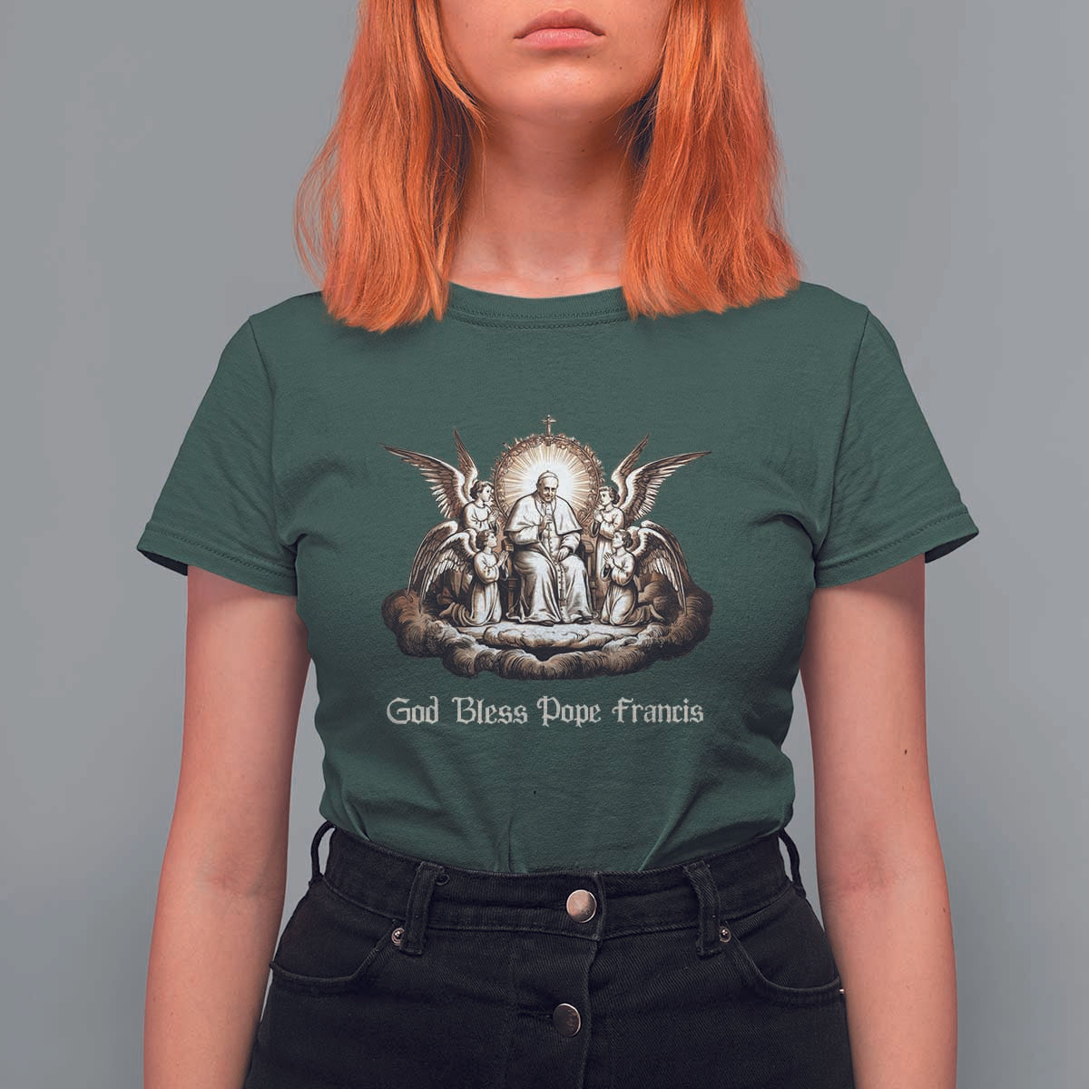 God Bless Pope Francis T Shirt For Women Memorial Angel Catholic Faith & Unity