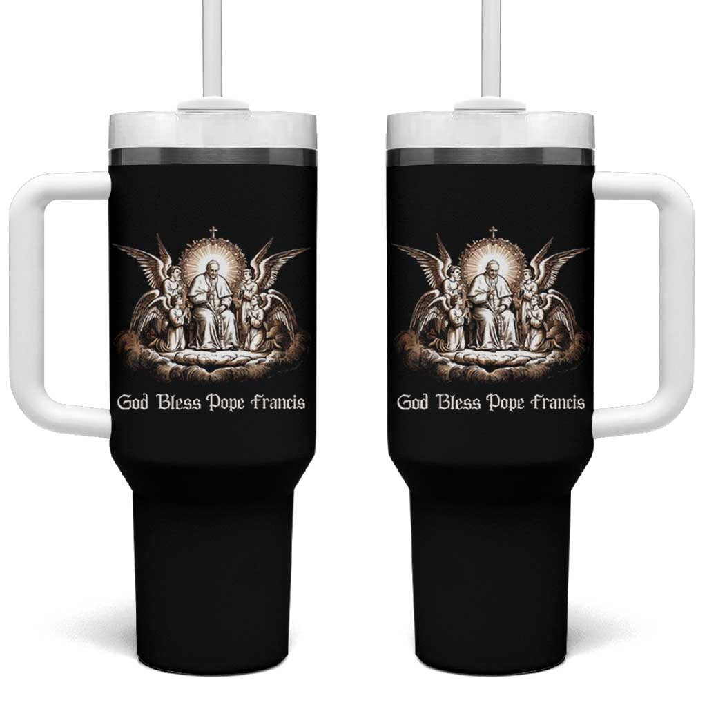 God Bless Pope Francis Tumbler With Handle Memorial Angel Catholic Faith & Unity