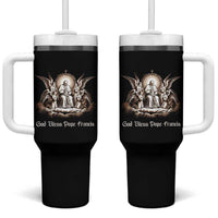 God Bless Pope Francis Tumbler With Handle Memorial Angel Catholic Faith & Unity