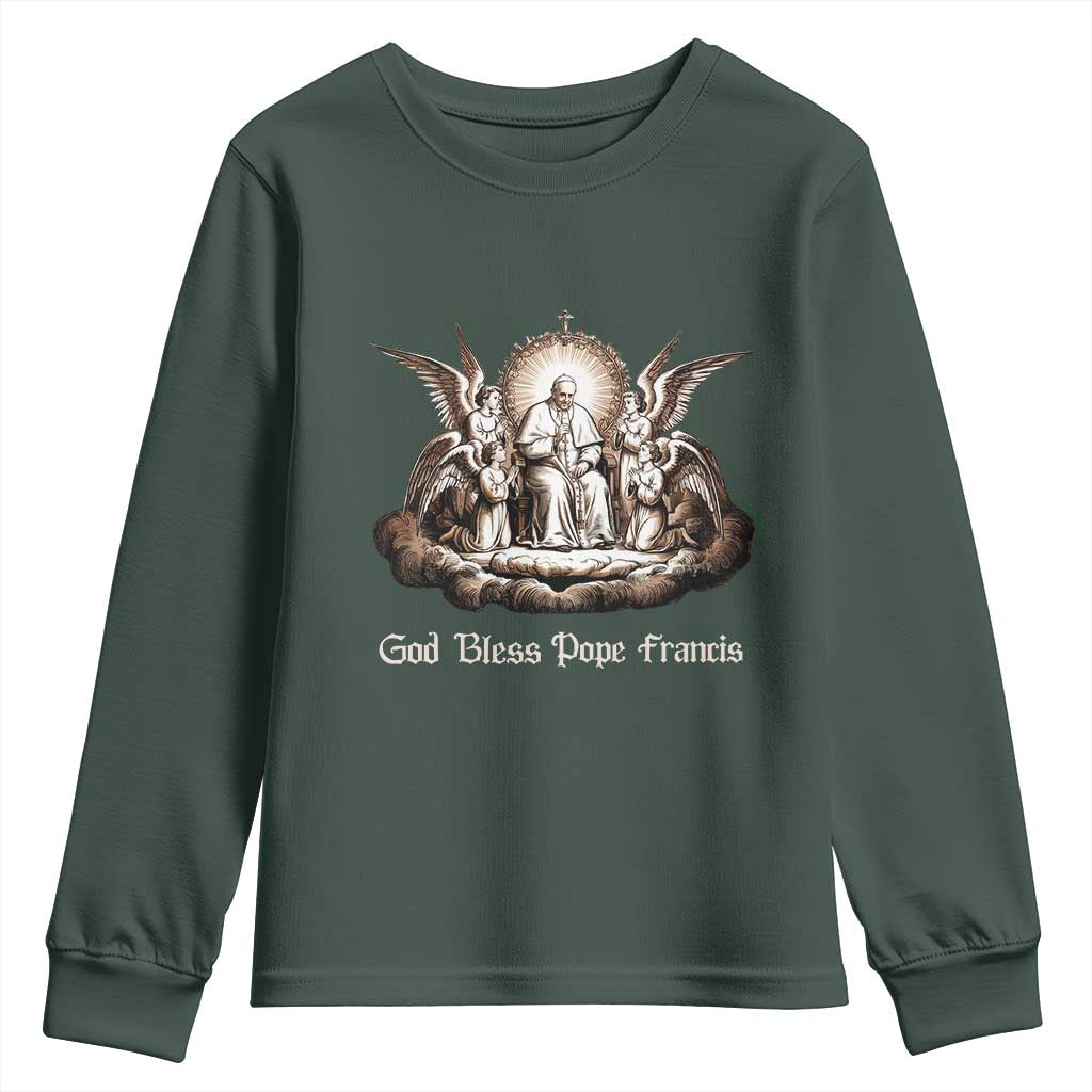 God Bless Pope Francis Youth Sweatshirt Memorial Angel Catholic Faith & Unity