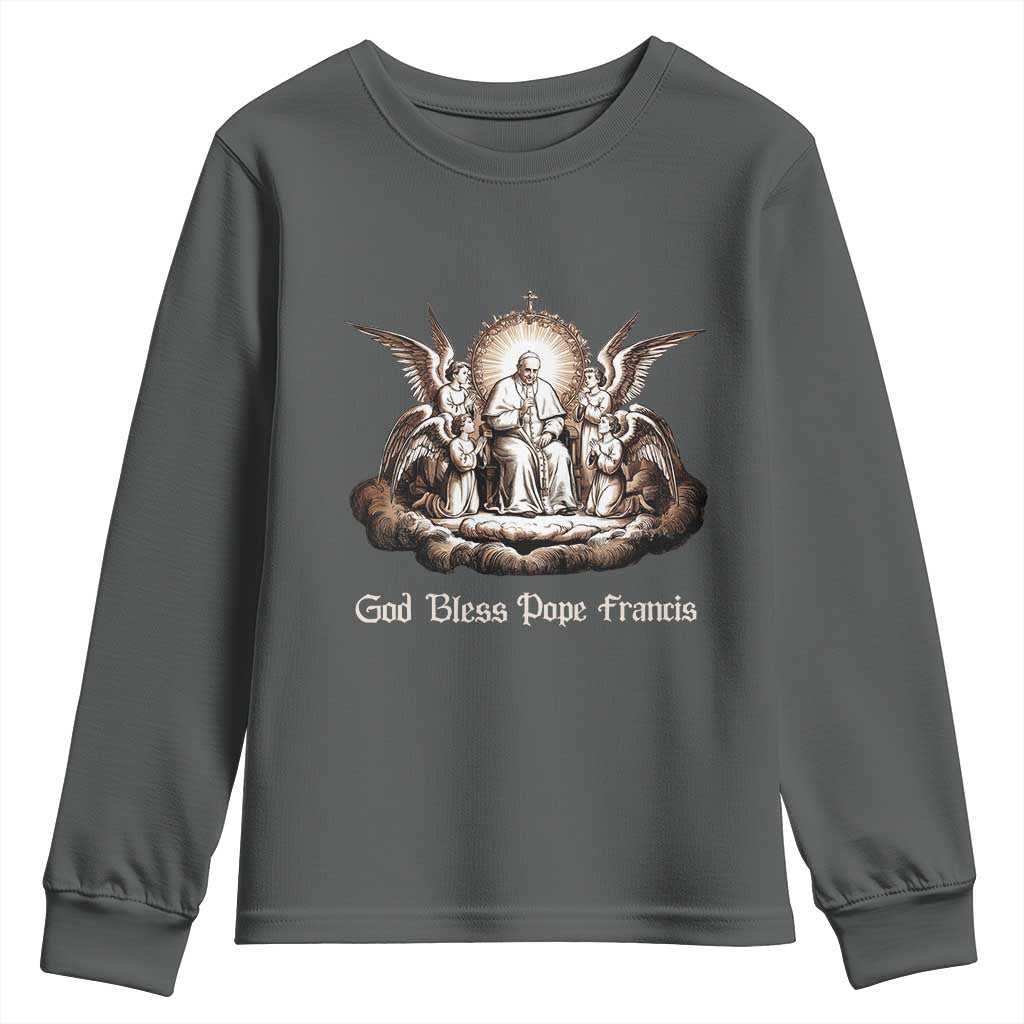 God Bless Pope Francis Youth Sweatshirt Memorial Angel Catholic Faith & Unity