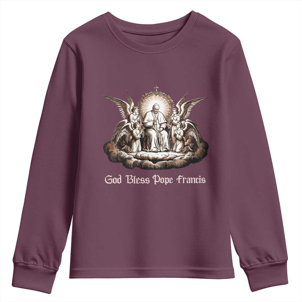 God Bless Pope Francis Youth Sweatshirt Memorial Angel Catholic Faith & Unity