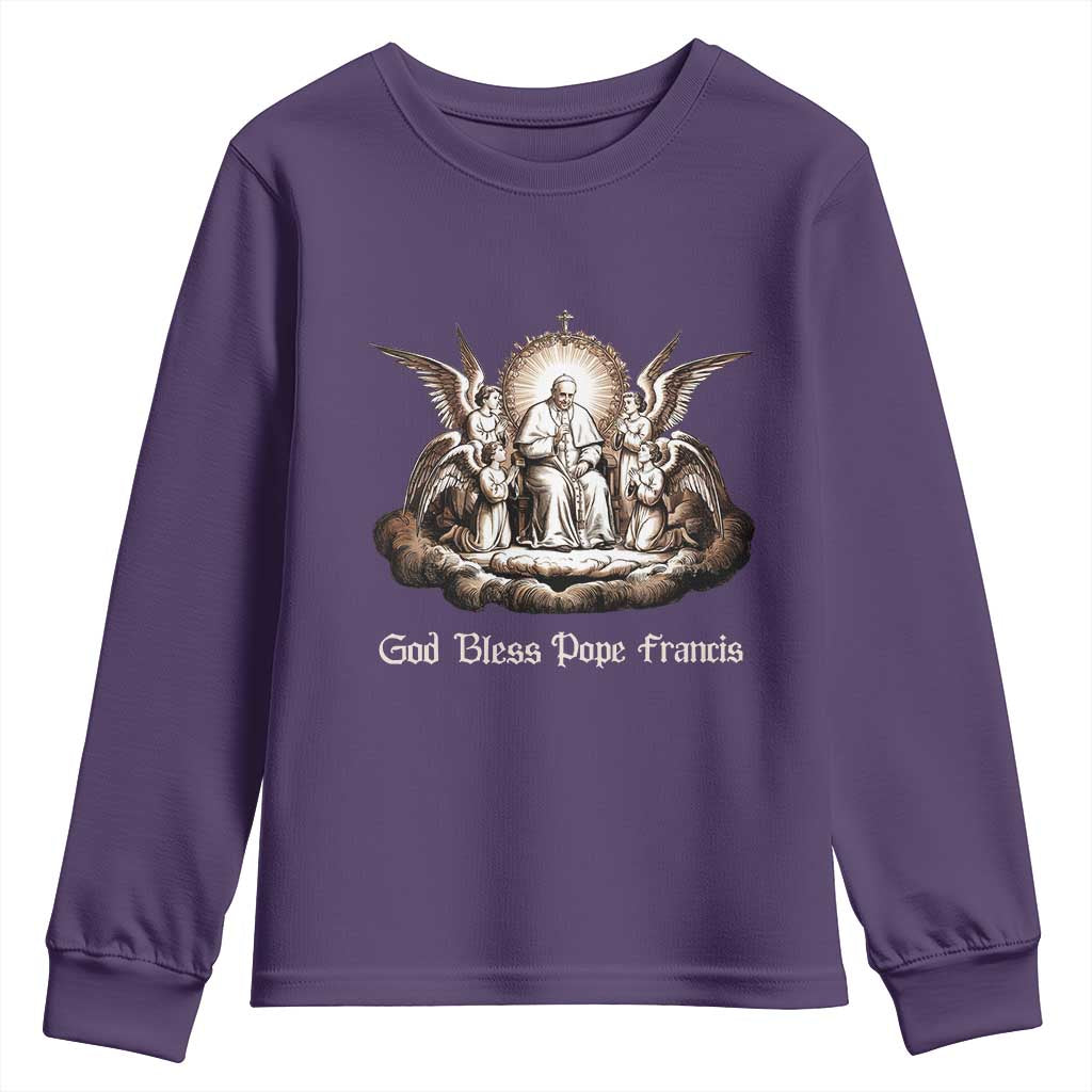God Bless Pope Francis Youth Sweatshirt Memorial Angel Catholic Faith & Unity