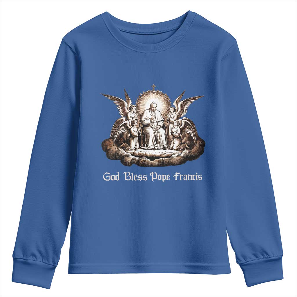 God Bless Pope Francis Youth Sweatshirt Memorial Angel Catholic Faith & Unity