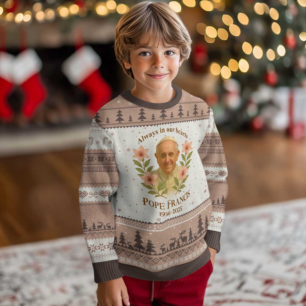 Always in Our Hearts Pope Francis Ugly Christmas Sweater Viva il Papa 1936-2025 - Wonder Print Shop