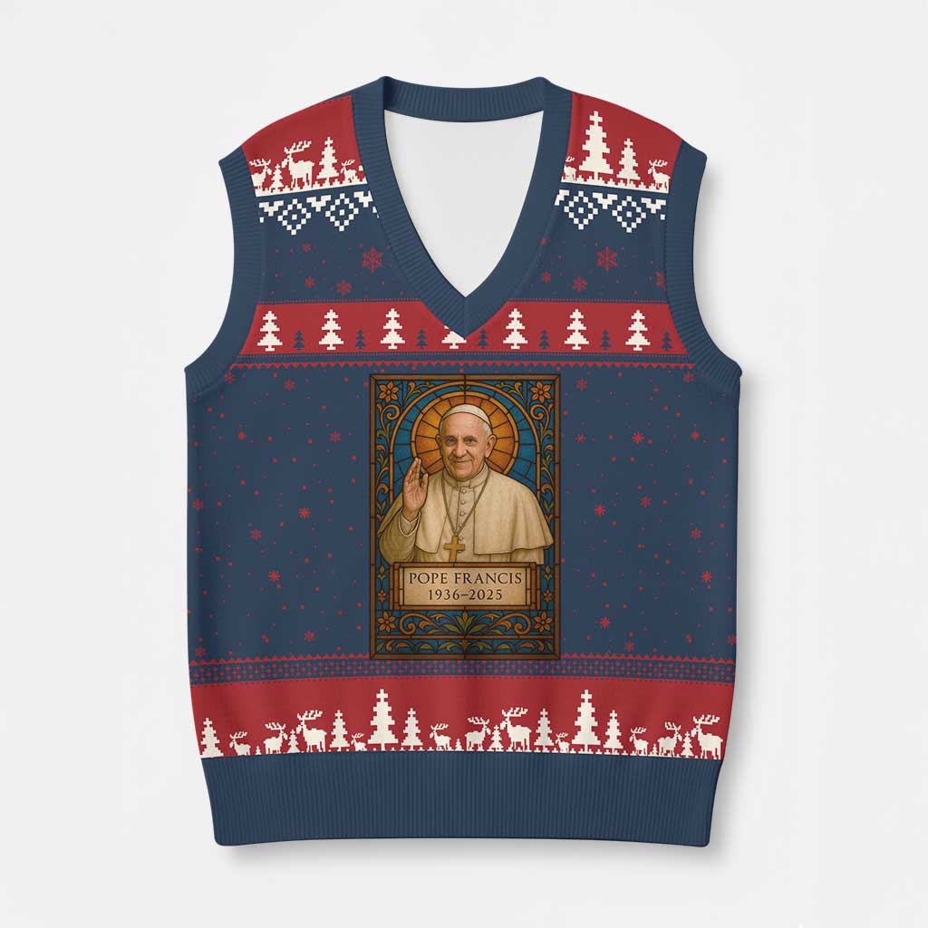 Beloved Pope Francis V-Neck Knit Sweater Vest 1936-2025 Memorial - Wonder Print Shop