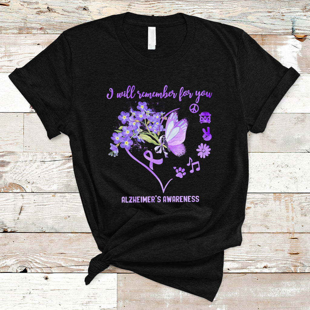 Alzheimer's Awareness T Shirt I Will Remember For You Butterfly Support Squad Alzheimer's Warrior - Wonder Print Shop