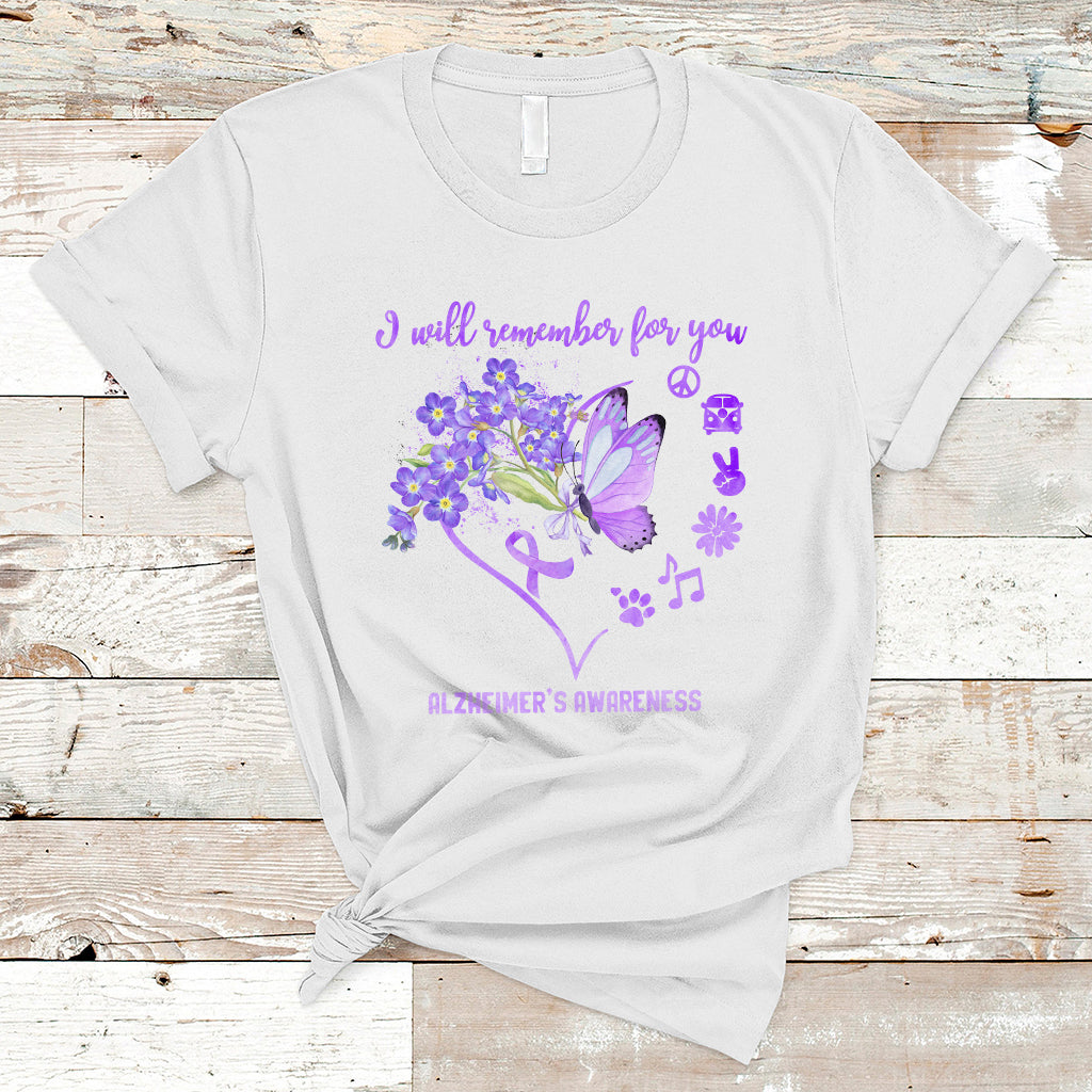 Alzheimer's Awareness T Shirt I Will Remember For You Butterfly Support Squad Alzheimer's Warrior - Wonder Print Shop