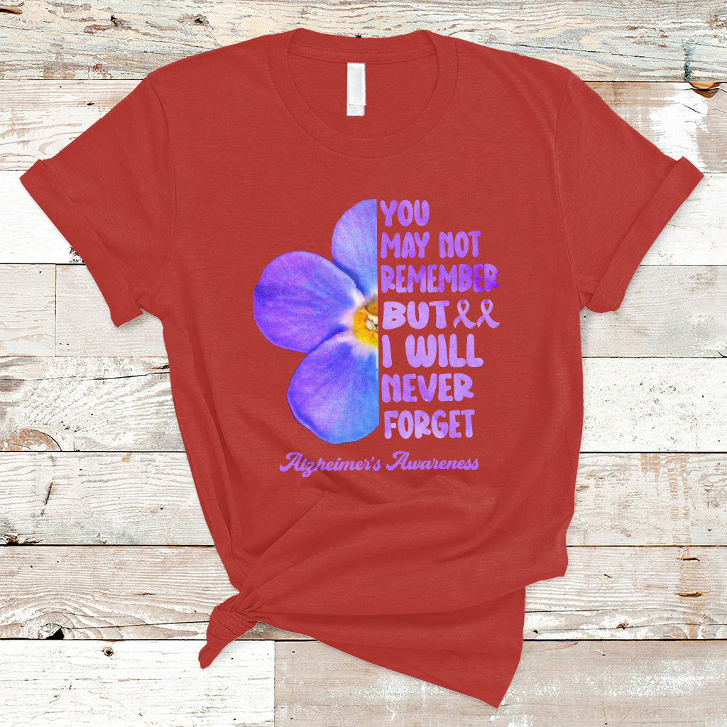 Alzheimer's Awareness T Shirt You May Not Remember But I Will Never Forget Support Squad Alzheimer's Warrior Forget-me-not - Wonder Print Shop