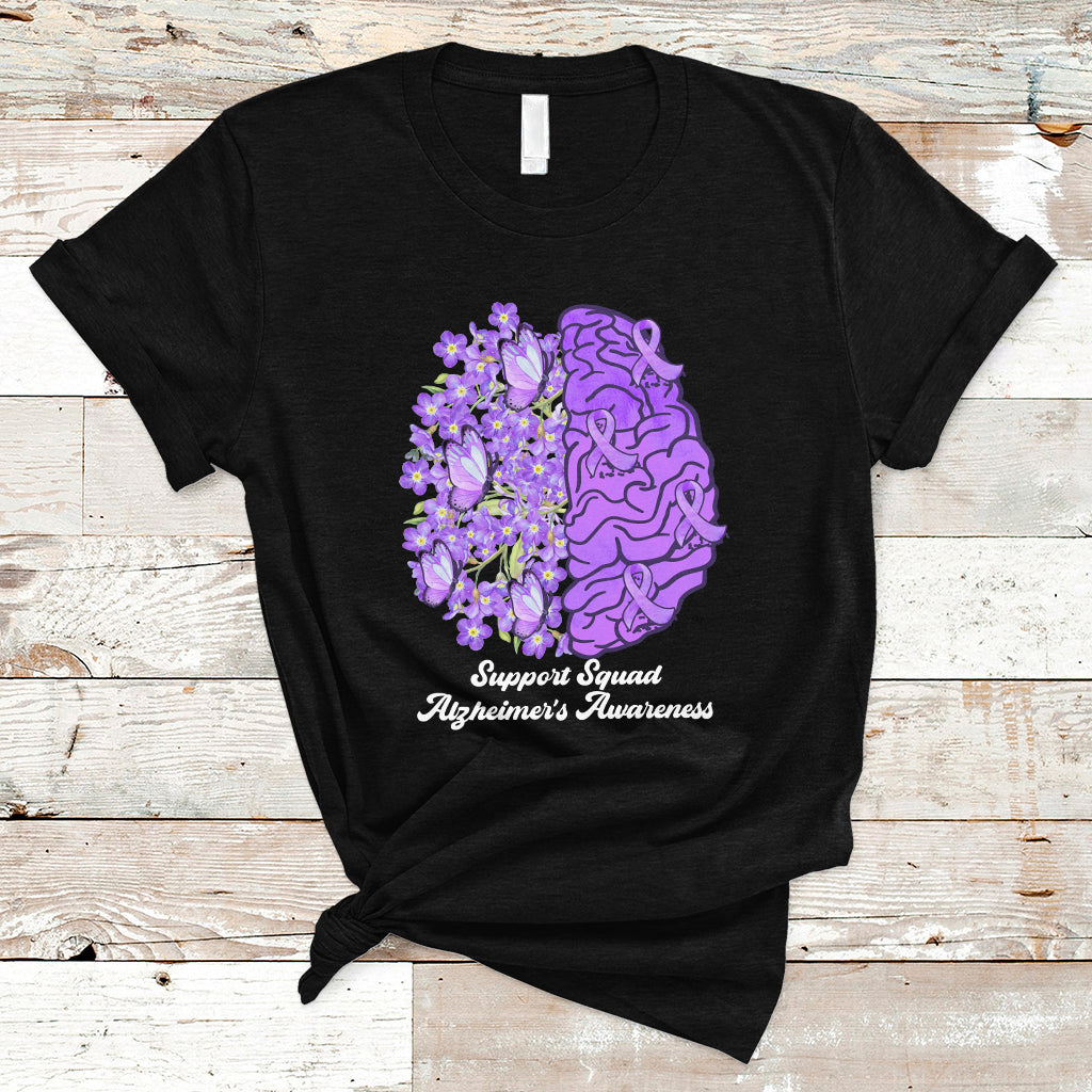 Alzheimer's Awareness T Shirt Support Squad Alzheimer's Warrior Dementia Forget-me-not Purple Ribbon - Wonder Print Shop
