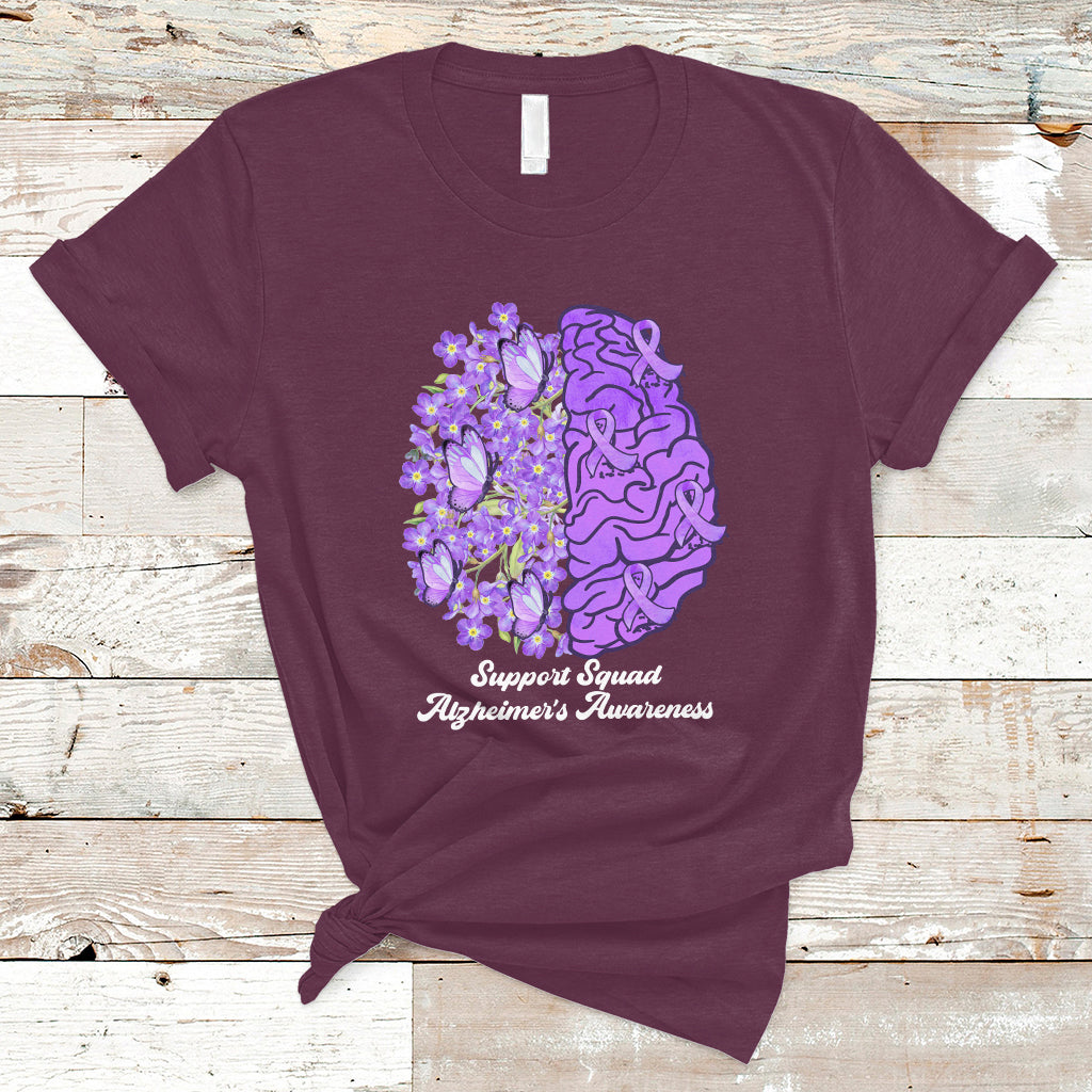 Alzheimer's Awareness T Shirt Support Squad Alzheimer's Warrior Dementia Forget-me-not Purple Ribbon - Wonder Print Shop