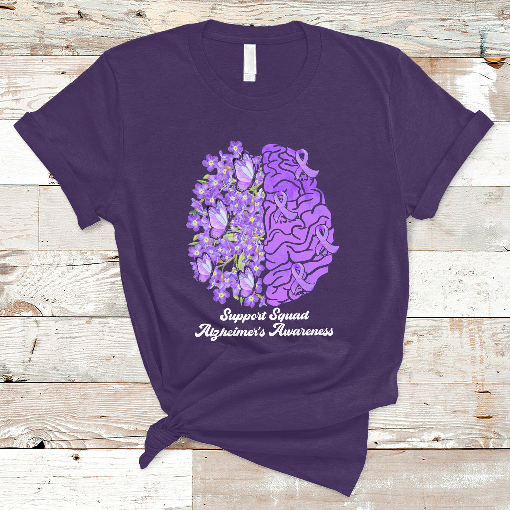 Alzheimer's Awareness T Shirt Support Squad Alzheimer's Warrior Dementia Forget-me-not Purple Ribbon - Wonder Print Shop
