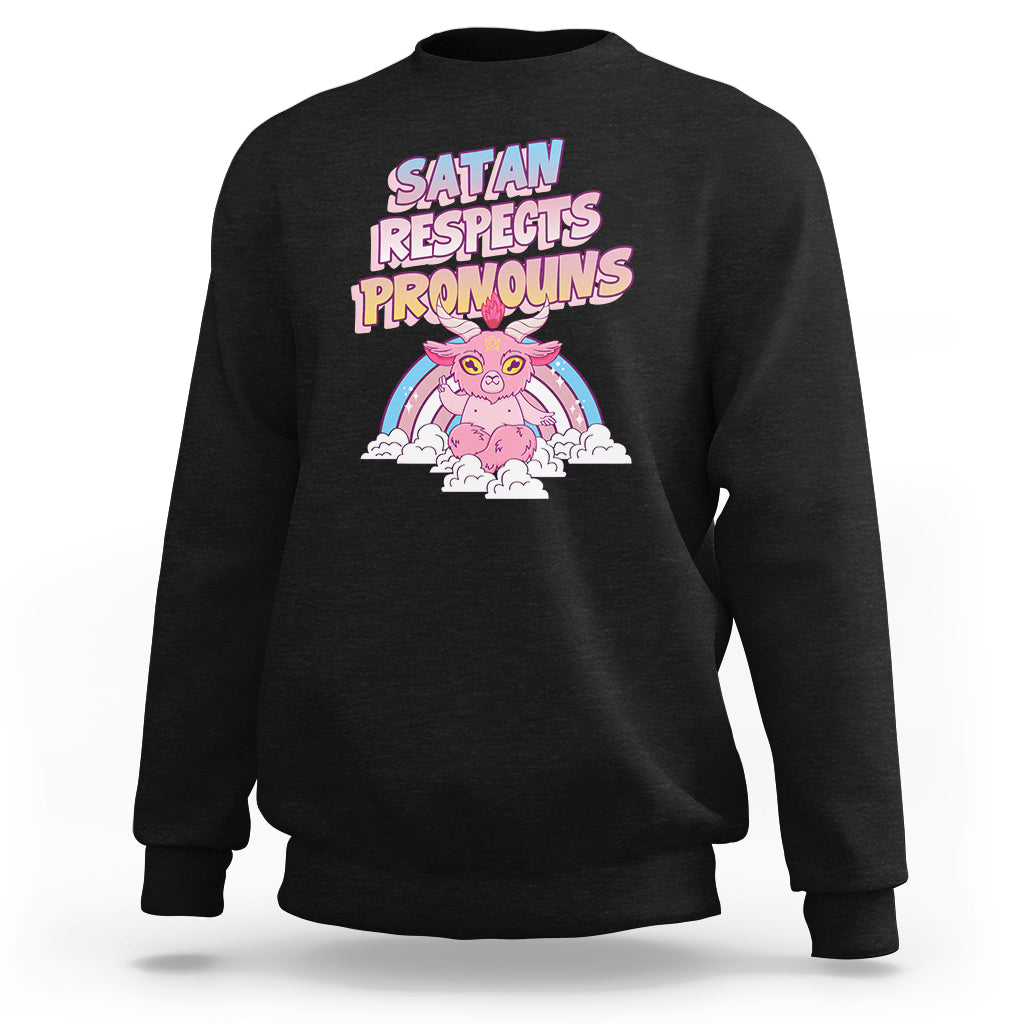 Protect Trans Kids Sweatshirt Satan Respects Pronouns Transgender Pride Trans Flag - Wonder Print Shop