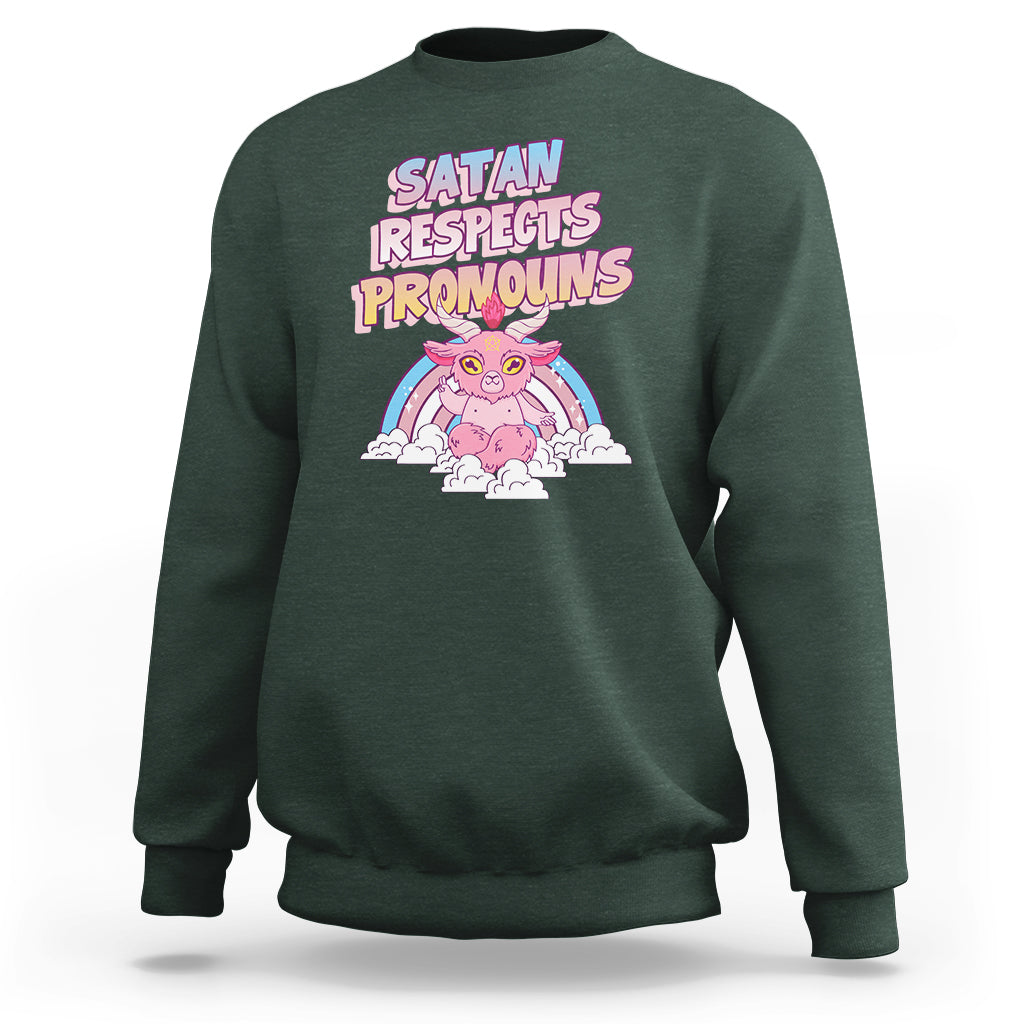 Protect Trans Kids Sweatshirt Satan Respects Pronouns Transgender Pride Trans Flag - Wonder Print Shop