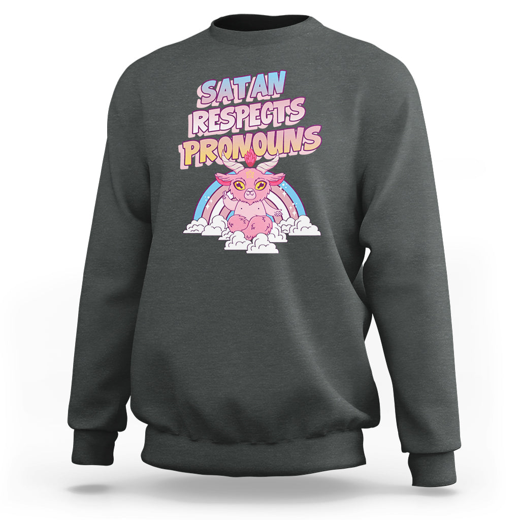 Protect Trans Kids Sweatshirt Satan Respects Pronouns Transgender Pride Trans Flag - Wonder Print Shop