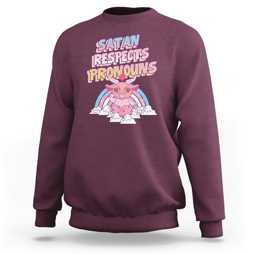 Protect Trans Kids Sweatshirt Satan Respects Pronouns Transgender Pride Trans Flag - Wonder Print Shop
