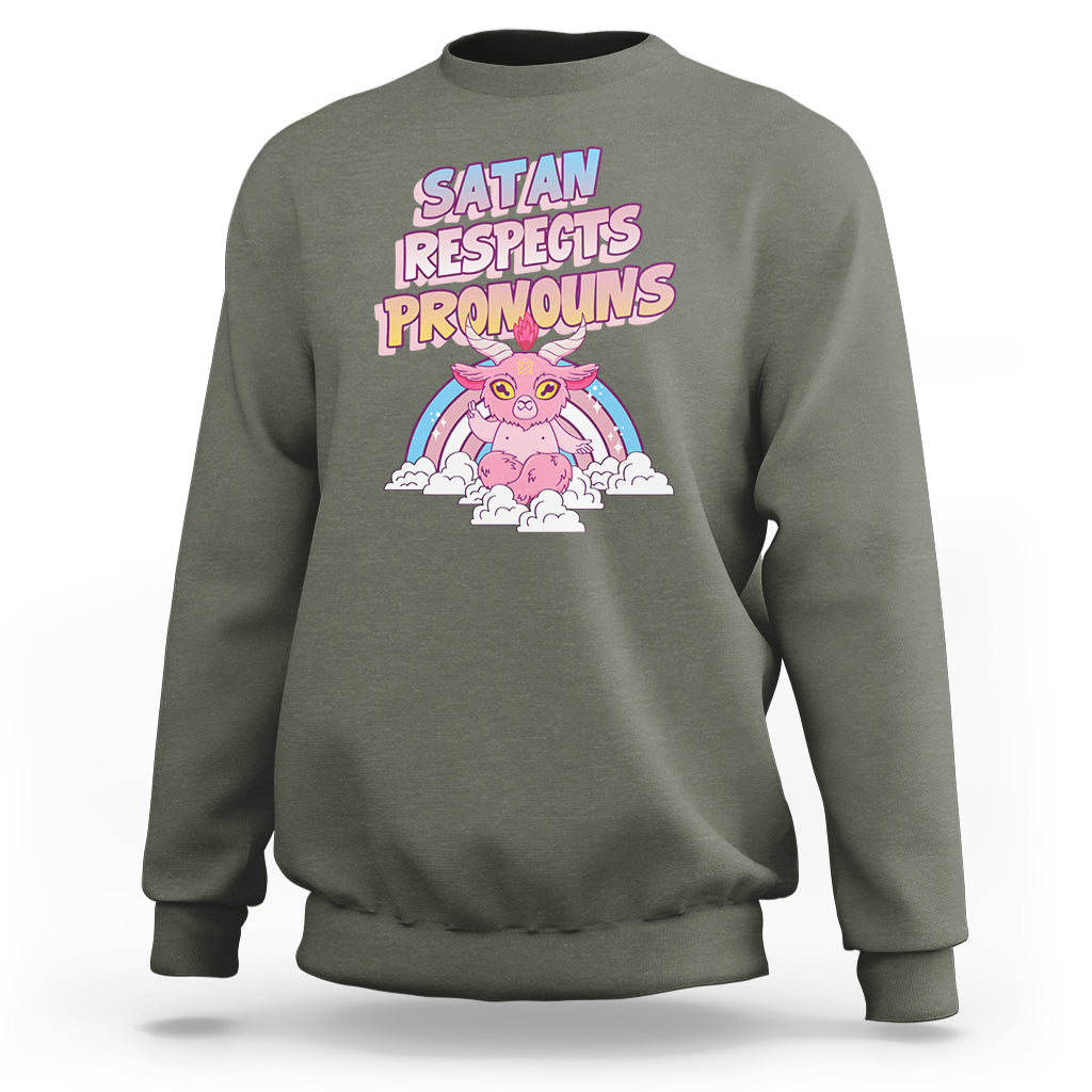 Protect Trans Kids Sweatshirt Satan Respects Pronouns Transgender Pride Trans Flag - Wonder Print Shop