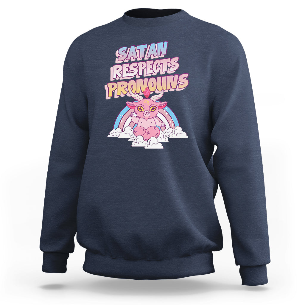Protect Trans Kids Sweatshirt Satan Respects Pronouns Transgender Pride Trans Flag - Wonder Print Shop
