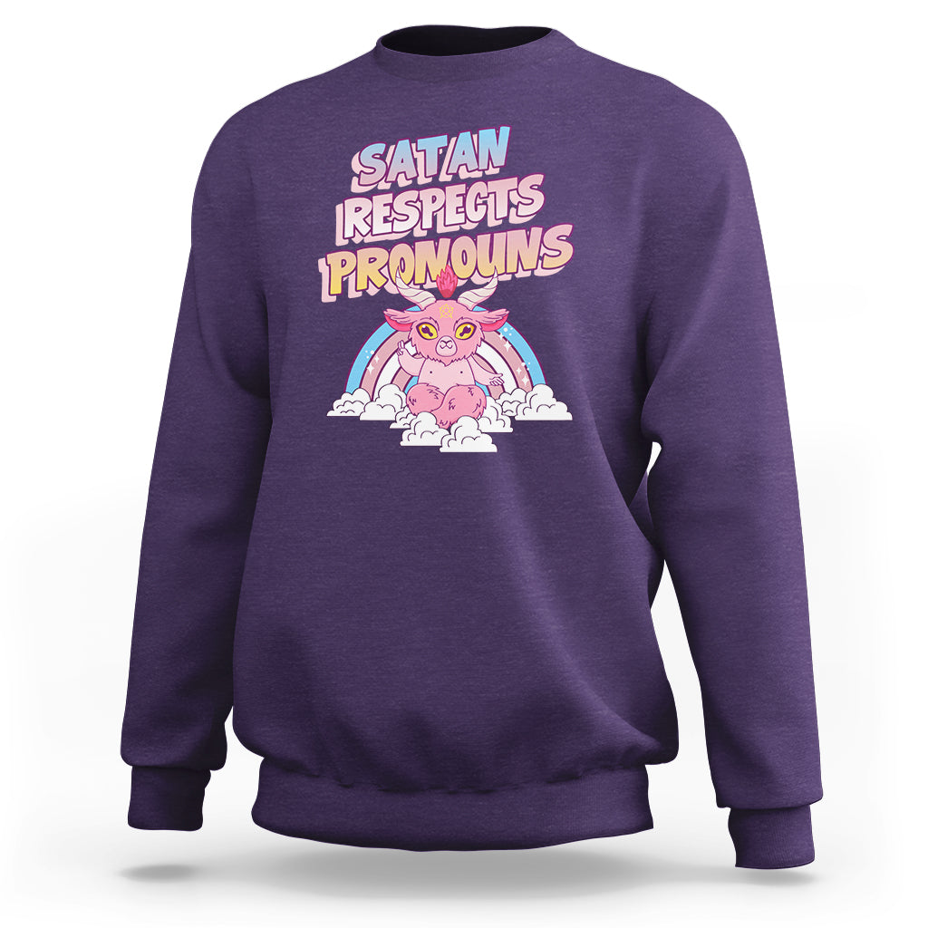Protect Trans Kids Sweatshirt Satan Respects Pronouns Transgender Pride Trans Flag - Wonder Print Shop